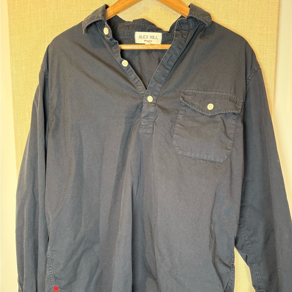 Alex Mill Shirt Mens Large Blue Long Sleeve Collar 1/4 Button Wash & Go